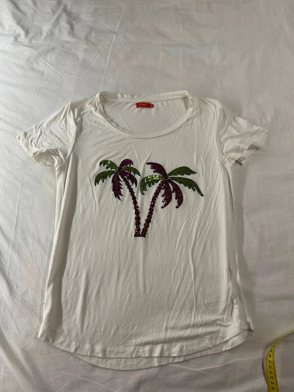 T-shirt blanc tissaia à motifs de palmier vintage multicolore